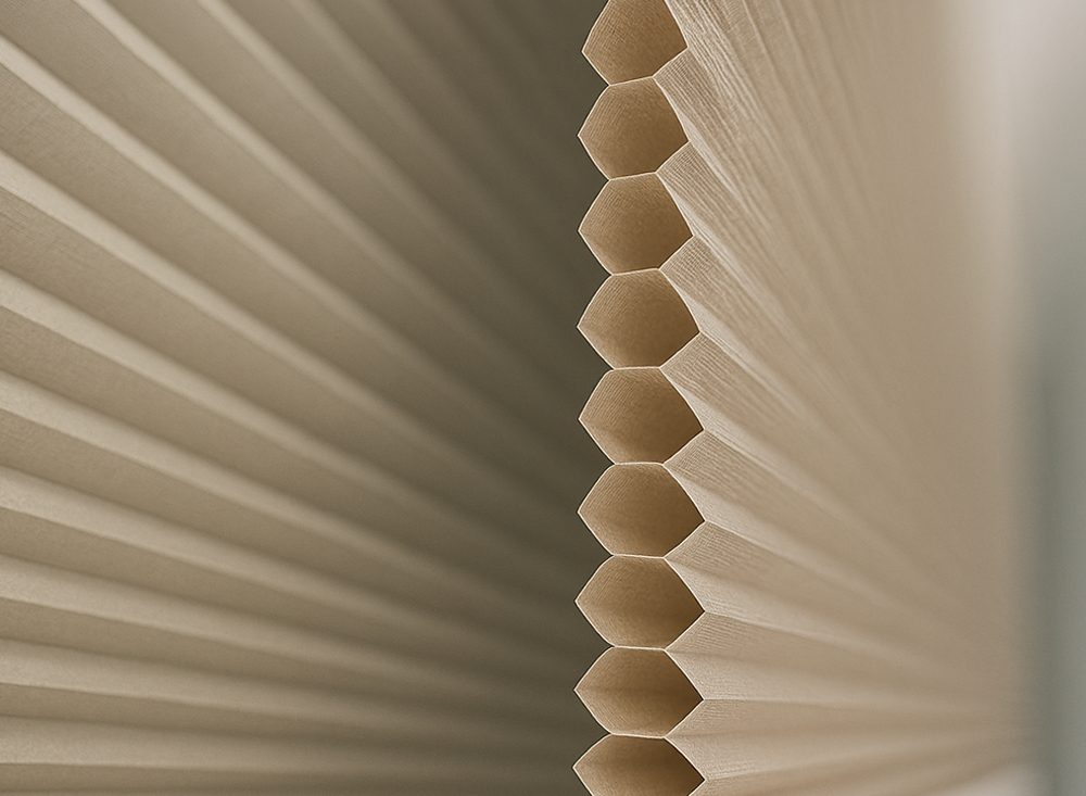 Decorquip beige cellular blind showing honeycomb fabric construction