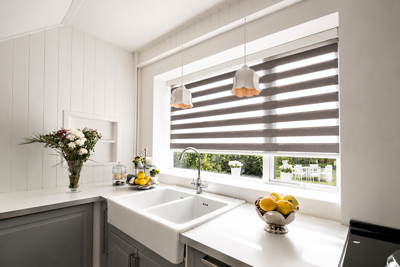 Motorised Day & Night Blind, Grey, Kitchen, Decorquip. Functional Fabrics